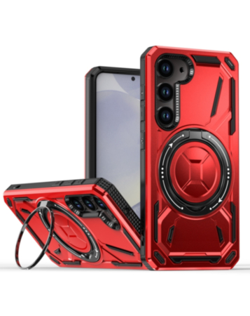 Full-Body Rugged Shockproof Case with Built-in Ring Holder - RED for Galaxy S23 (Only Ground Shipping)