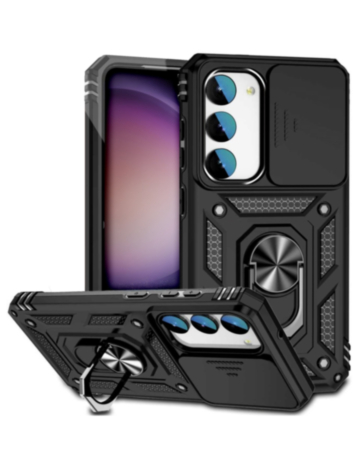 Galaxy S23 Dual Layers Hybrid Case with Metal Ring & Camera Protector - BLACK (Only Ground Shipping)