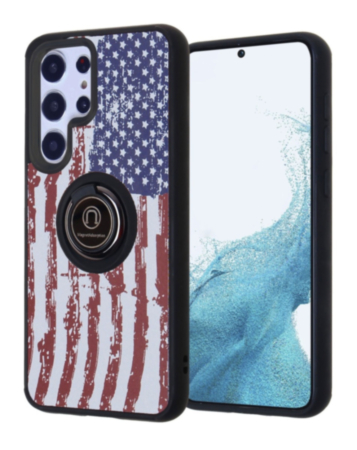 Galaxy S23 Plus Pattern Design Hard PC Rear/Soft TPU Colorful Border Case with I - ring Holder - FLAG (Only Ground Shipping)