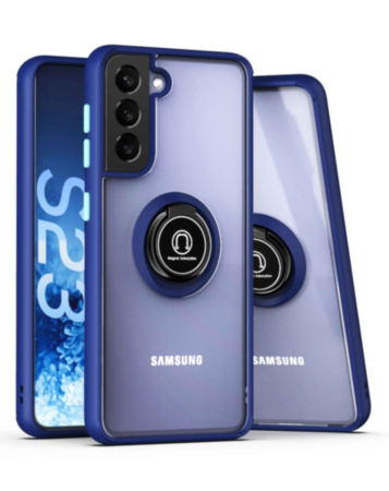 Galaxy S23 Hard PC Rear / Soft TPU Colorful Border Case with I - ring Holder - BLUE (Only Ground Shipping)