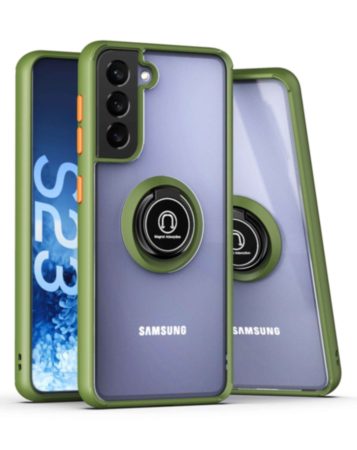 Galaxy S23 Hard PC Rear / Soft TPU Colorful Border Case with I - ring Holder - GREEN (Only Ground Shipping)