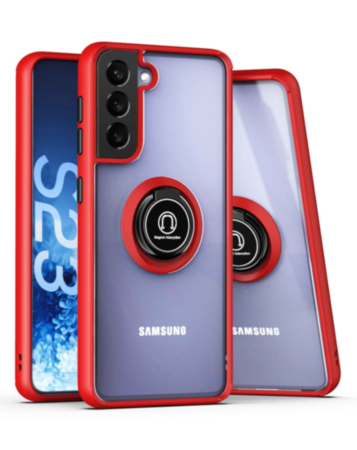 Galaxy S23 Hard PC Rear / Soft TPU Colorful Border Case with I - ring Holder - RED (Only Ground Shipping)