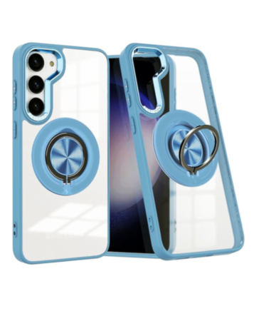 Galaxy S23 Transparent Wireless Charging Case with Ring Holder - BLUE (Only Ground Shipping)