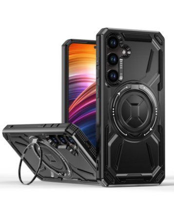 Full-Body Rugged Shockproof Case with Built-in Ring Holder - BLACK for Galaxy S23FE (Only Ground Shipping)