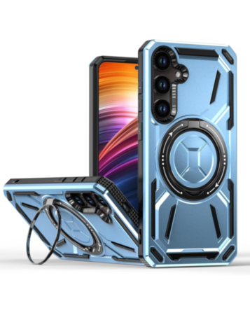 Full-Body Rugged Shockproof Case with Built-in Ring Holder - BLUE for Galaxy S23FE (Only Ground Shipping)