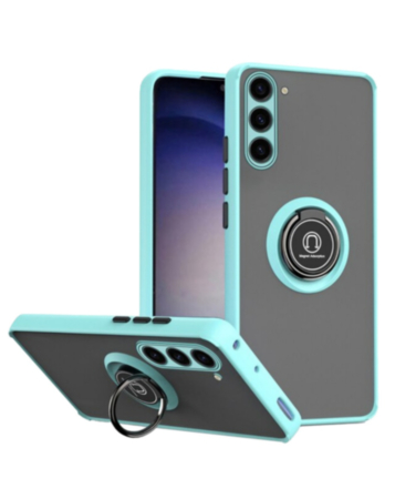 Galaxy S23 FE Hard PC Rear / Soft TPU Colorful Border Case with I-ring Holder - LIGHT BLUE (Only Ground Shipping)