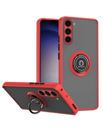 Galaxy S23 FE Hard PC Rear / Soft TPU Colorful Border Case with I-ring Holder - RED (Only Ground Shipping)