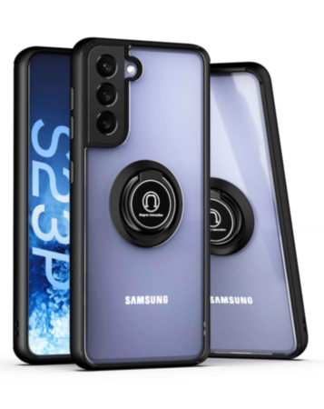 Galaxy S23 Plus Hard PC Rear / Soft TPU Colorful Border Case with I - ring Holder - BLACK (Only Ground Shipping)
