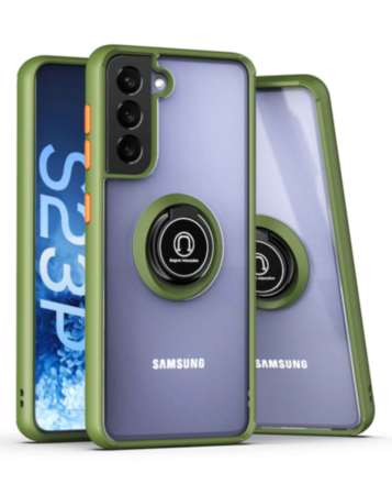 Galaxy S23 Plus Hard PC Rear / Soft TPU Colorful Border Case with I - ring Holder - GREEN (Only Ground Shipping)