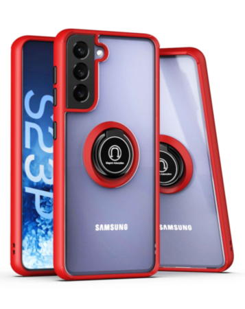 Galaxy S23 Plus Hard PC Rear / Soft TPU Colorful Border Case with I - ring Holder - RED (Only Ground Shipping)