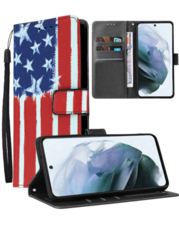 Leather Wallet Case with Card Slot - US FLAG for Galaxy S24 FE (Only Ground Shipping)