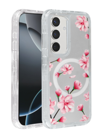 Flower Design Transparent Case with Wireless Charger - Style 1 for Galaxy S24FE (Only Ground Shipping)