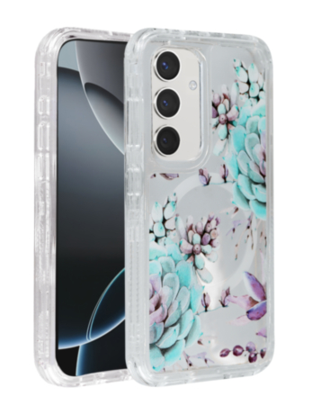 Flower Design Transparent Case with Wireless Charger - Style 8 for Galaxy S24FE (Only Ground Shipping)
