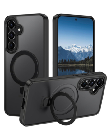 Carbon Wireless Charging Case with Ring Stand - BLACK for Galaxy S25 Plus (Only Ground Shipping)