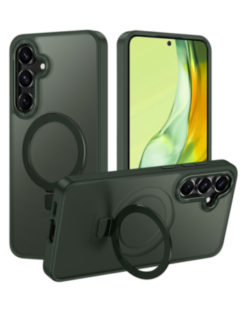 Carbon Wireless Charging Case with Ring Stand - GREEN for Galaxy S25 Plus (Only Ground Shipping)