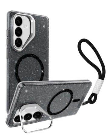 Glitter MagSafe Phone Case with Wrist Strap - BLACK for Galaxy S26 (Only Ground Shipping)