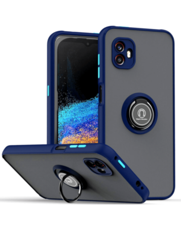 Galaxy X Cover 6 Pro Hard PC Rear / Soft TPU Colorful Border Case with I-ring Holder - BLUE (Only Ground Shipping)