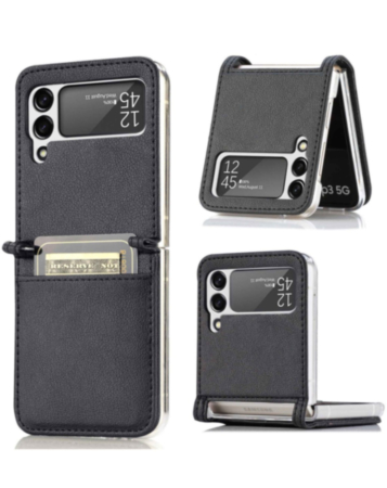 Galaxy Z Flip 4 Genuine Leather Case - BLACK (Only Ground Shipping)