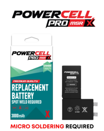 Stock up on the POWERCELL PRO MSR extended capacity replacement battery for iPhone X with 3000 mAh. Spot weld required.