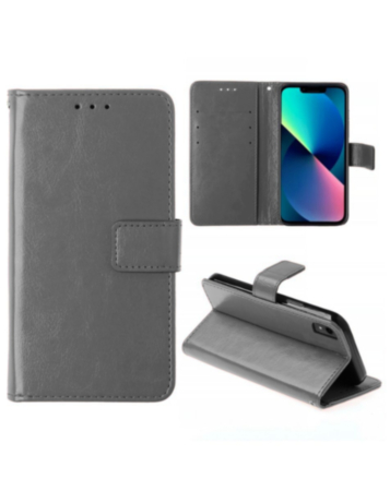 Leather Wallet Case with Card Slot - GRAY for iPhone XR (Only Ground Shipping)