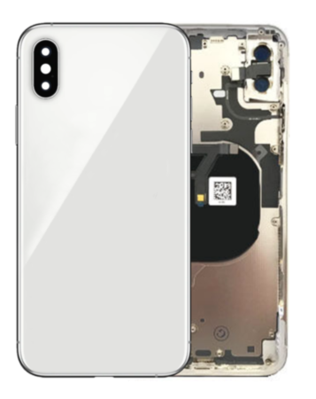 Grab the wholesale deals on the silver back housing frame with small components pre-installed for iPhone XS Max – no logo.