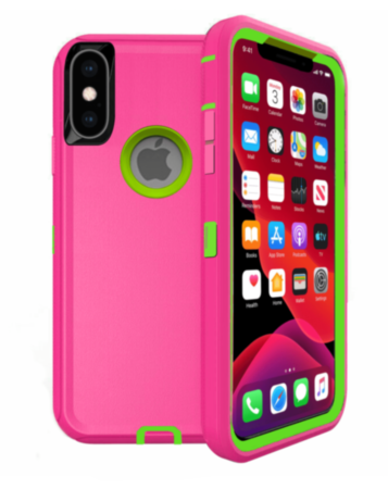 Heavy Duty Case for iPhone XS Max (HOT PINK & GREEN) (Only Ground Shipping)