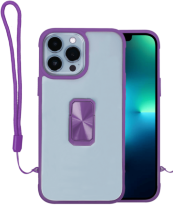 Hard Clear Magnetic Case with Hand Rope - PURPLE for iPhone 12 Pro Max (Only Ground Shipping)