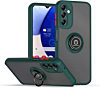 Galaxy A14 4G/5G Hard PC Rear / Soft TPU Colorful Border Case with I-ring Holder - DARK GREEN (Only Ground Shipping)