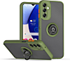 Galaxy A14 4G/5G Hard PC Rear / Soft TPU Colorful Border Case with I-ring Holder - NAVY GREEN (Only Ground Shipping)
