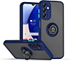 Galaxy A14 4G/5G Hard PC Rear / Soft TPU Colorful Border Case with I-ring Holder - NAVY BLUE (Only Ground Shipping)