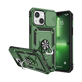 Dual Layers Hybrid Case w/Metal Ring And Camera Protector - Dark Green for iPhone 13 Mini (Only Ground Shipping)