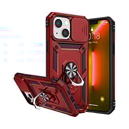 Dual Layers Hybrid Case with Metal Ring And Camera Protector - RED for iPhone 13 Mini (Only Ground Shipping)