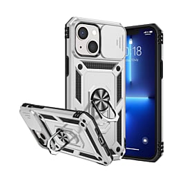 Dual Layers Hybrid Case with Metal Ring And Camera Protector - SILVER for iPhone 13 Mini (Only Ground Shipping)