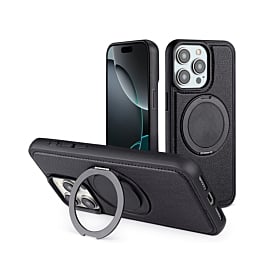 Slim Leather Case w/ Wireless Charging Kickstand - BLACK for iPhone 13 Pro Max (Only Ground Shipping)