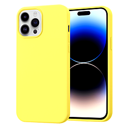Soft Solid Silicone Case (Full Buttom Cover) - YELLOW for iPhone 14 Pro (Only Ground Shipping)