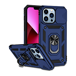 Dual Layers Hybrid Case with Metal Ring And Camera Protector - DARK BLUE for iPhone 14 Pro (Only Ground Shipping)