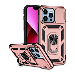 Dual Layers Hybrid Case with Metal Ring And Camera Protector - ROSE GOLD for iPhone 14 Pro (Only Ground Shipping)