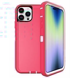Heavy Duty Case for iPhone 15 Pro Max (HOT PINK & WHITE) (Only Ground Shipping)