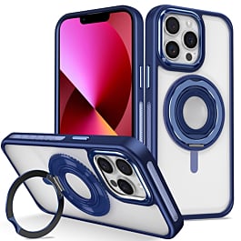 Skin Feel Transparent Case w/ Silicone Ring Holder - DARK BLUE for iPhone 15 Pro Max (Only Ground Shipping)