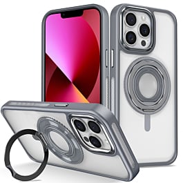 Skin Feel Transparent Case w/ Silicone Ring Holder - GRAY for iPhone 15 Pro Max (Only Ground Shipping)
