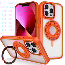 Skin Feel Transparent Case w/ Silicone Ring Holder - ORANGE for iPhone 15 Pro Max (Only Ground Shipping)