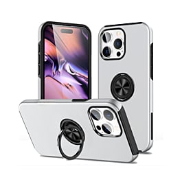 Dual Layer Case with Magnetic Ring - SILVER for iPhone 15 Pro Max (Only Ground Shipping)