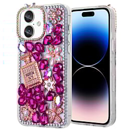 iPhone 16 Plus Crystal Flower Perfume Silicone Hard Case - PINK (Only Ground Shipping)