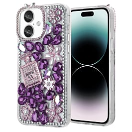 iPhone 16 Plus Crystal Flower Perfume Silicone Hard Case - PURPLE (Only Ground Shipping)