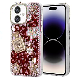 iPhone 16 Plus Crystal Flower Perfume Silicone Hard Case - RED (Only Ground Shipping)