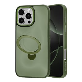 Wireless Charging Case with Built-in Rotating Ring Stand - GREEN for iPhone 16 Pro Max (Only Ground Shipping)
