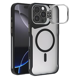Matte Transparent Camera Stand Case w/ Wireless Charging for iPhone 16 Pro Max (BLACK) (Only Ground Shipping)