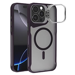 Matte Transparent Camera Stand Case w/ Wireless Charging for iPhone 16 Pro Max (DARK PURPLE) (Only Ground Shipping)