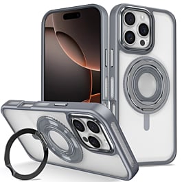Skin Feel Transparent Case w/ Silicone Ring Holder - GRAY for iPhone 16 Pro Max (Only Ground Shipping)