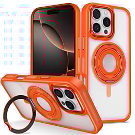 Skin Feel Transparent Case w/ Silicone Ring Holder - ORANGE for iPhone 16 Pro Max (Only Ground Shipping)